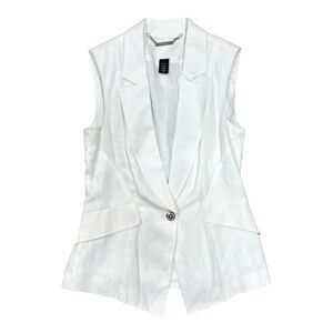 White House Black Market White Linen Blend One Button Vest 2